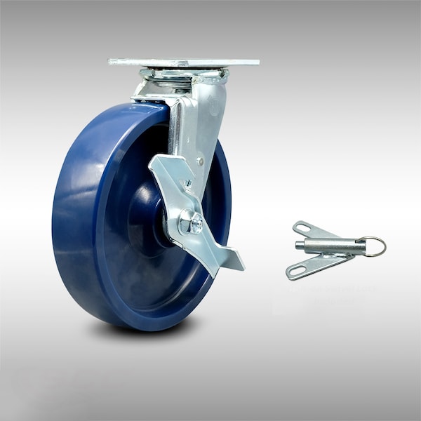 8 Inch SS Solid Poly Caster with Roller Bearing and Brake/Swivel Lock SCC